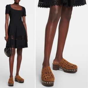 Alaia | NWOB Vienne Suede and Wood Clogs in Ecorce (Brown) - Size IT40